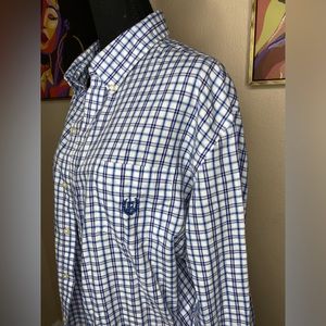 CHAPS Men’s Blue and White Checkered Print Button Down Shirt Size XL